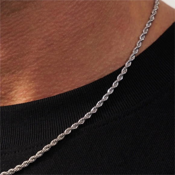 2mm Rope Chain Necklace*Silver Necklace*Waterproof Jewelry*Unisex Necklace - Picture 3 of 6